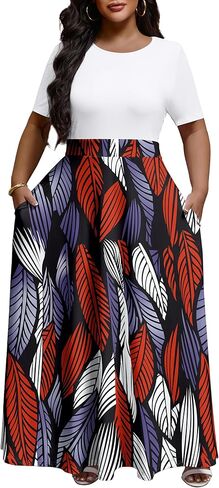 FANDEE Women's Maxi Dress Casual Crewneck Short Sleeve Dresses in Saudi Arabia