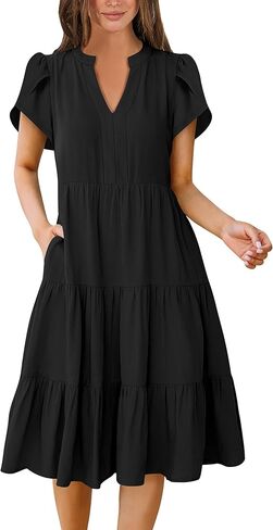 ANRABESS Womens Summer Causal Dresses V Neck Short Sleeve Midi Dress 2026 Flowy Tiered Boho Beach Sundress Vacation Outfits in Saudi Arabia