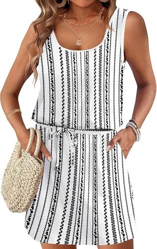 AUSELILY Summer Dresses for Women 2026 Casual Sleeveless Drawstring Waist Beach Cover up Mini Short Dresses with Pockets in Saudi Arabia