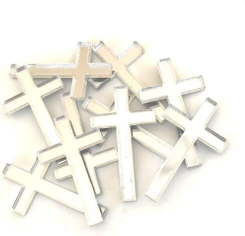 Super Cool Creations Cross Shaped Crafting Mirrors, Set of 10, Many Colours, Shatterproof Acrylic, Silver Mirror, Pack of 10 x 3cm in Saudi Arabia