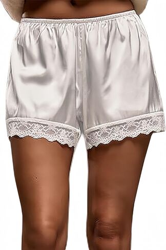Satin Silk Lace Trim Shorts for Women Low Rise Elastic Waist Mini Shorts Lace Patchwork Slip Silky Pajama Bottoms in Saudi Arabia