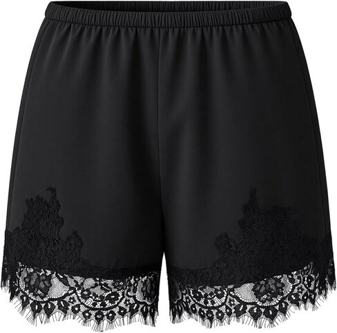 Satin Silk Lace Trim Shorts for Women Low Rise Elastic Waist Mini Shorts Lace Patchwork Slip Silky Pajama Bottoms in Saudi Arabia