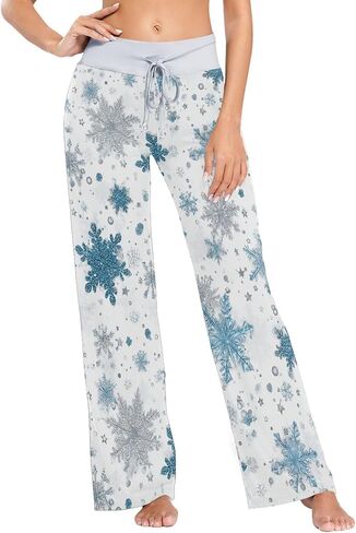 SHJI Women's Pajama Pants Blue Winter Snow Sleepwear Yoga Pant Drawstring Lounge Bottoms in Saudi Arabia