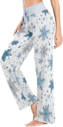 SHJI Women's Pajama Pants Blue Winter Snow Sleepwear Yoga Pant Drawstring Lounge Bottoms in Saudi Arabia