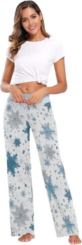 SHJI Women's Pajama Pants Blue Winter Snow Sleepwear Yoga Pant Drawstring Lounge Bottoms in Saudi Arabia