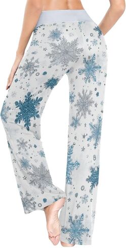 SHJI Women's Pajama Pants Blue Winter Snow Sleepwear Yoga Pant Drawstring Lounge Bottoms in Saudi Arabia