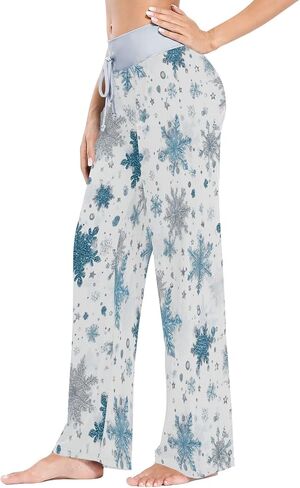 SHJI Women's Pajama Pants Blue Winter Snow Sleepwear Yoga Pant Drawstring Lounge Bottoms in Saudi Arabia