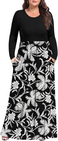 Womens Plus Size Maxi Dress Casual Long Sleeve Long Dresses with Pockets in Saudi Arabia