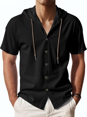 Men's Short Sleeve Shirt Button Down Shirts Summer Casual Hoodie Lightweight Fashion in Saudi Arabia