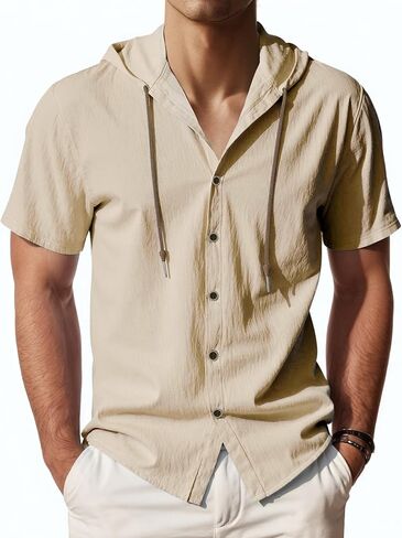 Men's Short Sleeve Shirt Button Down Shirts Summer Casual Hoodie Lightweight Fashion in Saudi Arabia