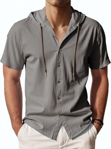 Men's Short Sleeve Shirt Button Down Shirts Summer Casual Hoodie Lightweight Fashion in Saudi Arabia