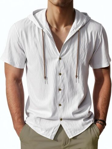 Men's Short Sleeve Shirt Button Down Shirts Summer Casual Hoodie Lightweight Fashion in Saudi Arabia