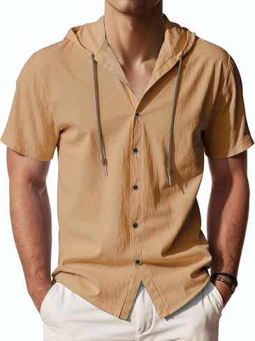 Men's Short Sleeve Shirt Button Down Shirts Summer Casual Hoodie Lightweight Fashion in Saudi Arabia