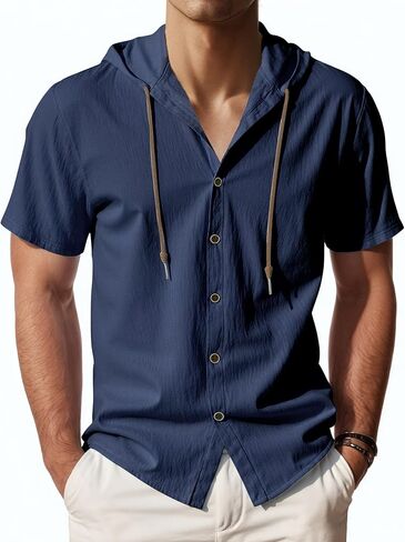 Men's Short Sleeve Shirt Button Down Shirts Summer Casual Hoodie Lightweight Fashion in Saudi Arabia