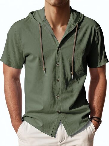 Men's Short Sleeve Shirt Button Down Shirts Summer Casual Hoodie Lightweight Fashion in Saudi Arabia