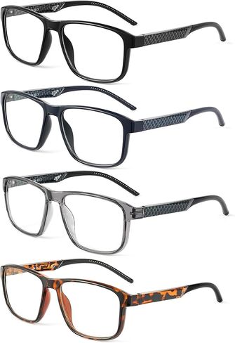 JM Reading Glasses Men with Blue Light Protection, Rectangular Classic Computer Readers Eyeglasses with Spring Hinge 4 Packs in Saudi Arabia
