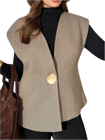 MakeMeChic Women's Plus Size Fall Sleeveless Jacket Vest Metal Button Work Office Vest Waistcoat in Saudi Arabia