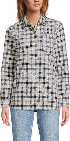Lands' End Women's Print Anyweather Fleece Shirt Jacket Large Ivory Latte Plaid in Saudi Arabia