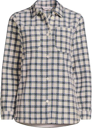 Lands' End Women's Print Anyweather Fleece Shirt Jacket Large Ivory Latte Plaid in Saudi Arabia