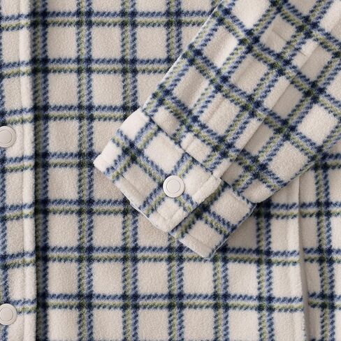 Lands' End Women's Print Anyweather Fleece Shirt Jacket Large Ivory Latte Plaid in Saudi Arabia