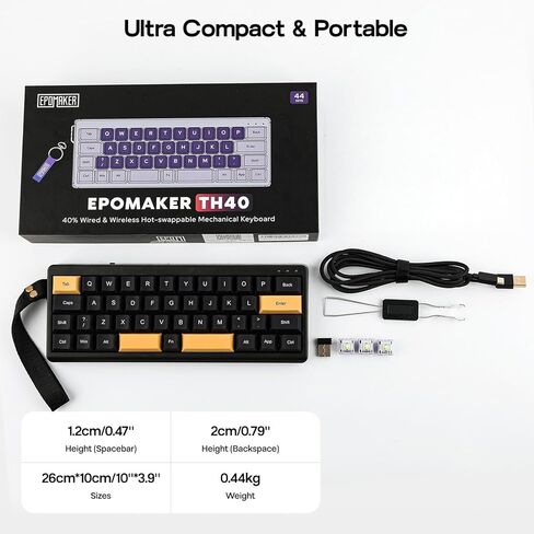 Epomaker Th40 40 ٪ تخطيط QMK/عبر لوحة المفاتيح الميكانيكية اللاسلكية ، قابلة للتبديل الساخن ، بلوتوث/2.4 جيجا هرتز/USB-C ، 44 مفاتيح MATTER ، RGB الخلفية (Black ، Wisteria Linear Switch) in Saudi Arabia