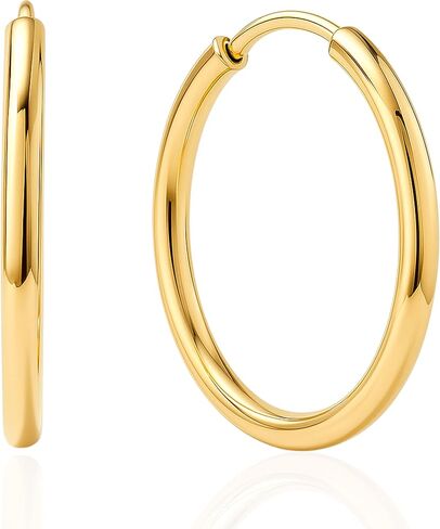 10K/14K Real Gold Small Thin Hoop Earrings by GOLDMANIA – 15mm Endless Hoops – Lightweight & Hypoallergenic – Yellow Gold in Saudi Arabia