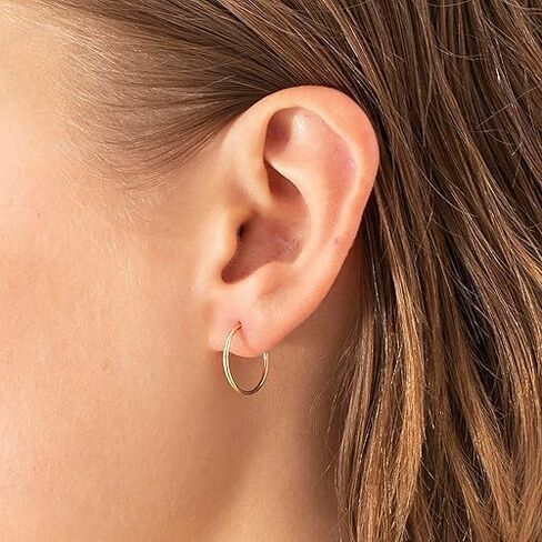 10K/14K Real Gold Small Thin Hoop Earrings by GOLDMANIA – 15mm Endless Hoops – Lightweight & Hypoallergenic – Yellow Gold in Saudi Arabia