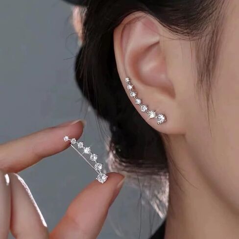 1 Pairs Silver Glistening CrystalEarrings, Adorned with Sparkling Stones, Hypoallergenic and Secure, Trendy Alloy French Style, Hoop Earrings With Elegant Minimalistic Design in Saudi Arabia