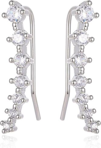 1 Pairs Silver Glistening CrystalEarrings, Adorned with Sparkling Stones, Hypoallergenic and Secure, Trendy Alloy French Style, Hoop Earrings With Elegant Minimalistic Design in Saudi Arabia