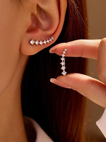 1 Pairs Silver Glistening CrystalEarrings, Adorned with Sparkling Stones, Hypoallergenic and Secure, Trendy Alloy French Style, Hoop Earrings With Elegant Minimalistic Design in Saudi Arabia
