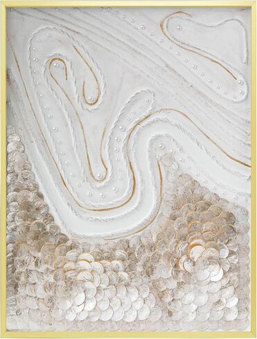 modern abstract hand painting with natural capiz shell wallcapiz shell wall decor framed ocean artwork, 3D Geometric art hand drawn acrylic Art painting, for LivingRoom,Bedroom,Office 19.6 x 39.3 Inch, in Saudi Arabia