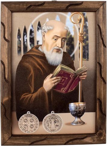 Mrcjsales - Saint Benedict in Rustic Frame, Oil Painting, 13x18 inches, Religious Wall Art, Home & Church Decor in Saudi Arabia
