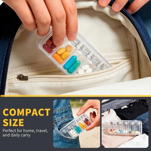 منظم حبوب منع الحمل الزجاجي للسفر، 5 قطع من علب حبوب الدواء الأسبوعية مع أغطية لولبية، وعاء عينة شفاف مانع للتسرب مع فم واسع، زجاجات زجاجية صغيرة محمولة للأدوية والفيتامينات وزيوت السمك والمكملات الغذائية in Kuwait