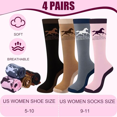 Bonuci 3 Pairs Horse Riding Socks for Women Long Equestrian Knee High Socks Novelty Horse Riding Gift for Cowgirl Derby Lover Christmas Birthday in Saudi Arabia