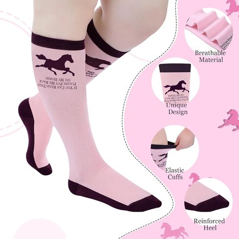Bonuci 3 Pairs Horse Riding Socks for Women Long Equestrian Knee High Socks Novelty Horse Riding Gift for Cowgirl Derby Lover Christmas Birthday in Saudi Arabia