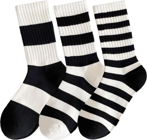 جوارب كاحل مخططة للنساء مقاس 5-9، أبيض وأسود وأحمر، مزيج من القطن باللون العنابي، جوارب دائرية مخططة in Kuwait