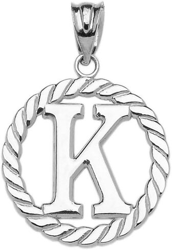 Artist Unknown High Polish 925 Sterling Silver Roped Circle K Initial Charm Pendant in Saudi Arabia
