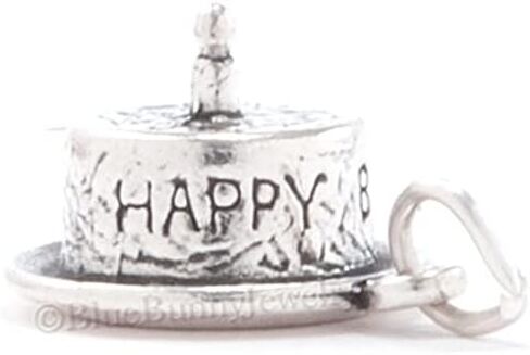3D BABYS 1st Birthday Cake w CANDLE Jewelry Charm Pendant 925 STERLING SILVER in Saudi Arabia