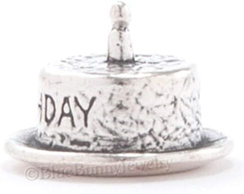 3D BABYS 1st Birthday Cake w CANDLE Jewelry Charm Pendant 925 STERLING SILVER in Saudi Arabia