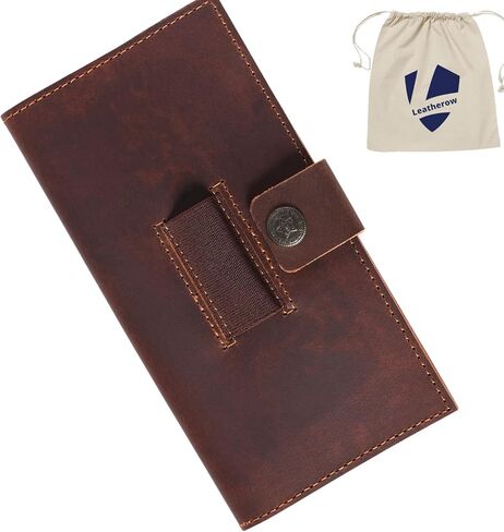 Brown Leather Checkbook Cover for Men & Women, Full Grain Check Book Wallet with Pen Holder, Fits Personal & Duplicate Checks, Slim Money Organizer Case, Durable Leather Checkbook Holder 7x3.75 Inches in Saudi Arabia