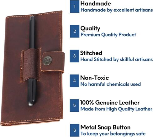 Brown Leather Checkbook Cover for Men & Women, Full Grain Check Book Wallet with Pen Holder, Fits Personal & Duplicate Checks, Slim Money Organizer Case, Durable Leather Checkbook Holder 7x3.75 Inches in Saudi Arabia