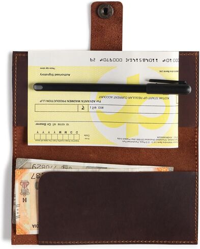Brown Leather Checkbook Cover for Men & Women, Full Grain Check Book Wallet with Pen Holder, Fits Personal & Duplicate Checks, Slim Money Organizer Case, Durable Leather Checkbook Holder 7x3.75 Inches in Saudi Arabia