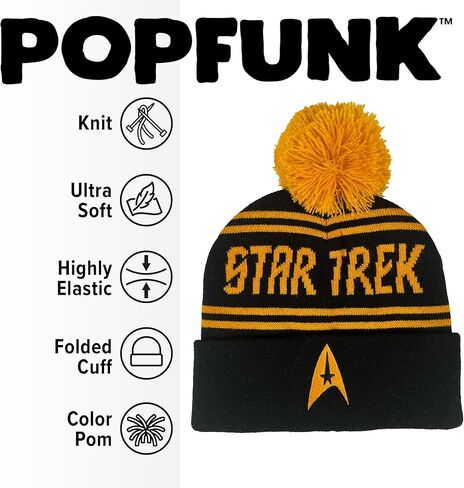 قبعة صغيرة منسوجة بشعار Star Trek Command من Popfunk باللون الأصفر مع أساور وكرات للجنسين للرجال والنساء in Kuwait