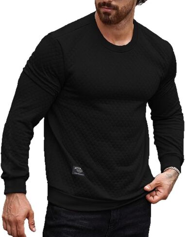 Men’s Quilted Long Sleeve Sweatshirt Crewneck Pullover Casual Lightweight Soft Top for Autumn Winter in Saudi Arabia