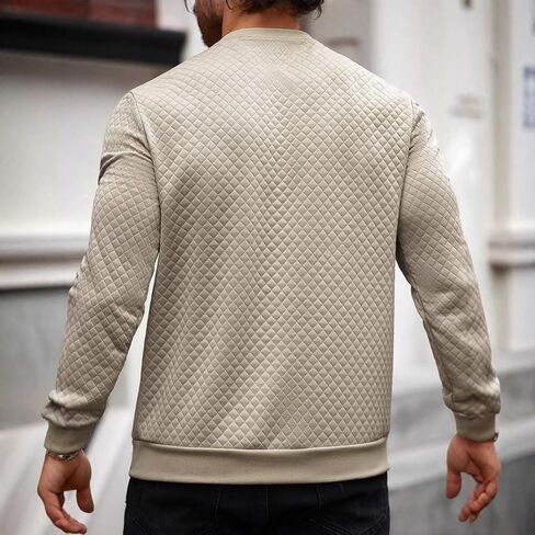 Men’s Quilted Long Sleeve Sweatshirt Crewneck Pullover Casual Lightweight Soft Top for Autumn Winter in Saudi Arabia