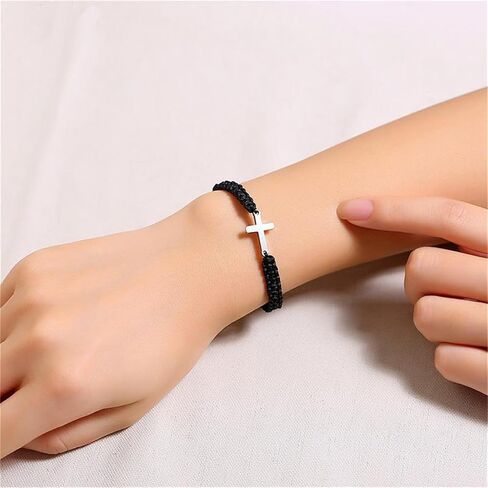 Handmade Cross Braided Protection Bracelet Stainless Steel Charm Red Black String Nylon Rope Lucky Adjustable Strand Bracelets for Women Men Unisex Christian Festival Party Religious Jewelry Gifts in Saudi Arabia