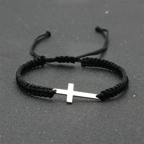 Handmade Cross Braided Protection Bracelet Stainless Steel Charm Red Black String Nylon Rope Lucky Adjustable Strand Bracelets for Women Men Unisex Christian Festival Party Religious Jewelry Gifts in Saudi Arabia
