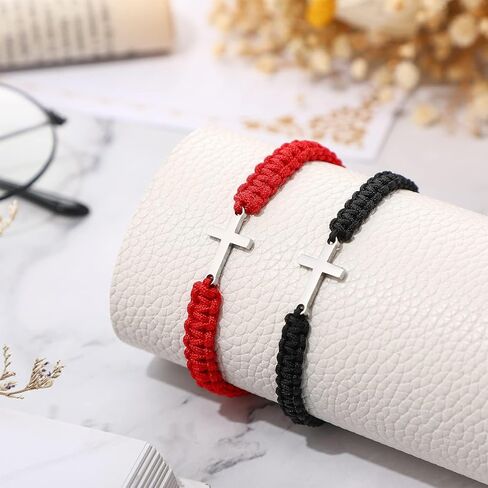 Handmade Cross Braided Protection Bracelet Stainless Steel Charm Red Black String Nylon Rope Lucky Adjustable Strand Bracelets for Women Men Unisex Christian Festival Party Religious Jewelry Gifts in Saudi Arabia