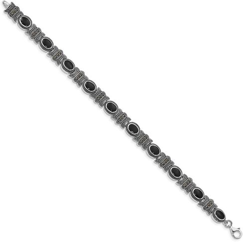 Diamond2Deal 925 Sterling Silver Rhodium Plated Marcasite and Onyx Bracelet 7.25" in Saudi Arabia