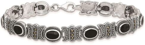Diamond2Deal 925 Sterling Silver Rhodium Plated Marcasite and Onyx Bracelet 7.25" in Saudi Arabia